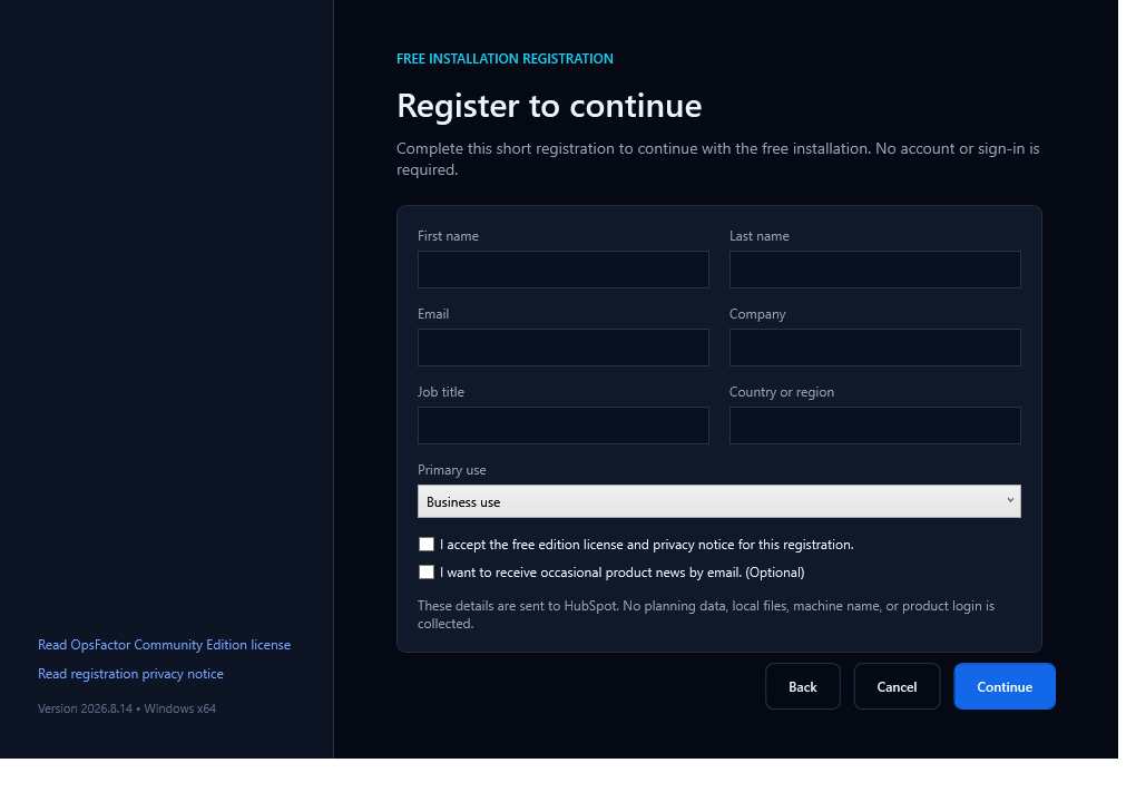 Registration required to continue the free installation