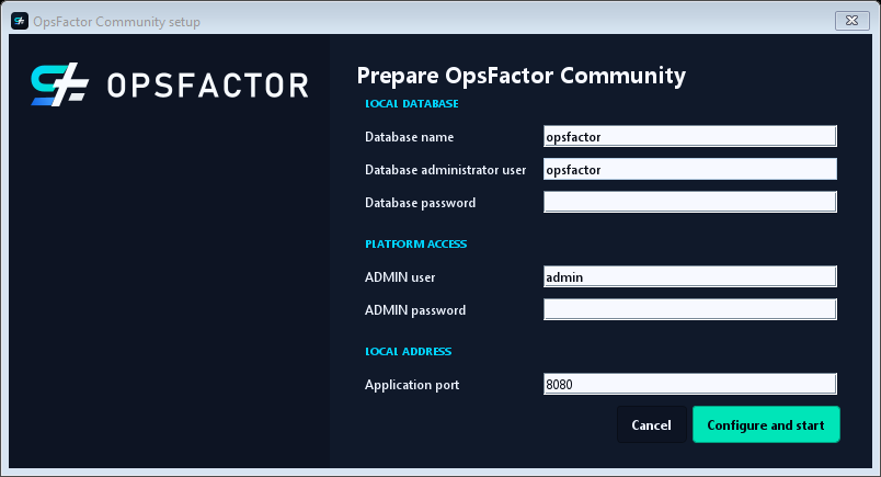 Initial user and local address configuration