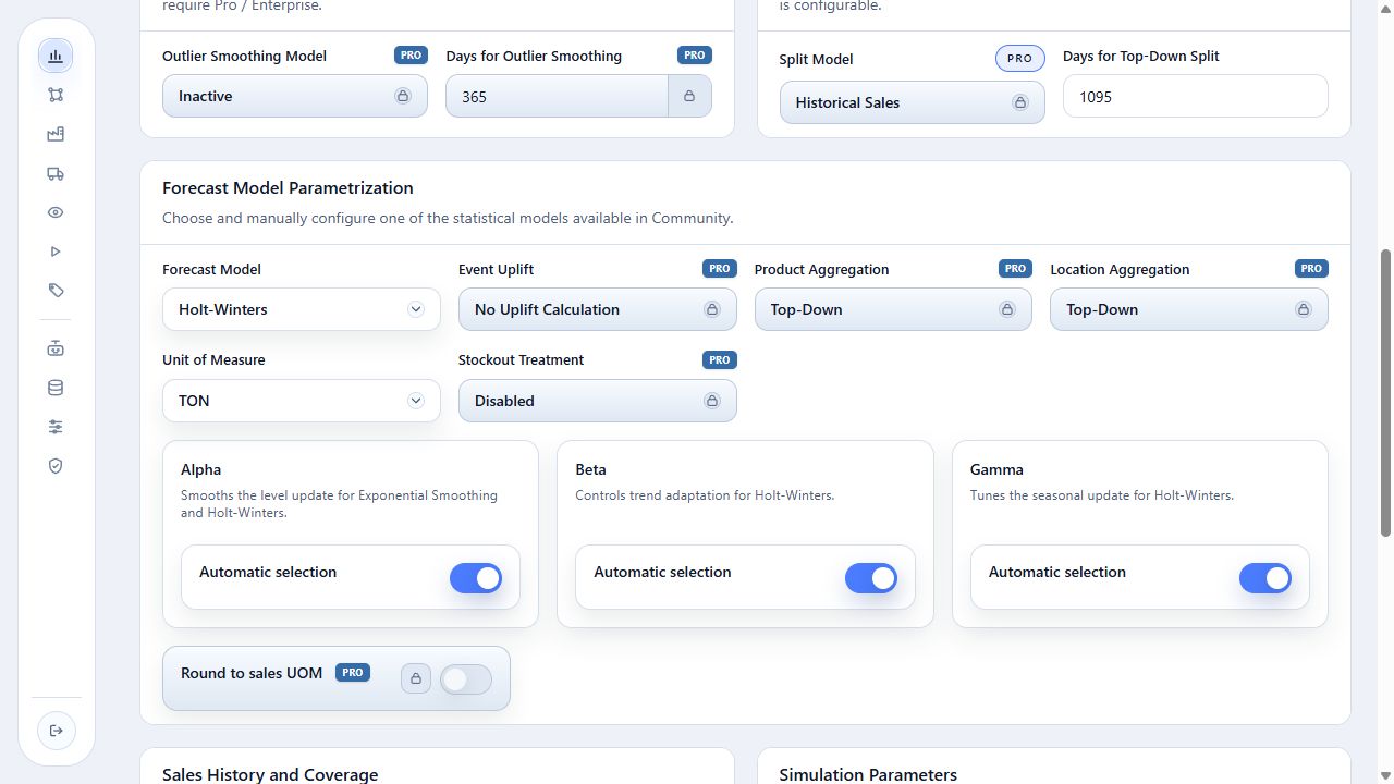 Community Holt-Winters configuration fields highlighted