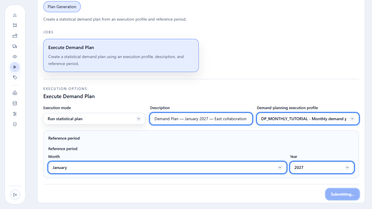 Execution in progress with the Submitting button