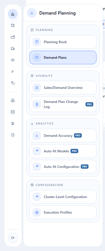 Demand Planning menu only, with Demand Plans highlighted