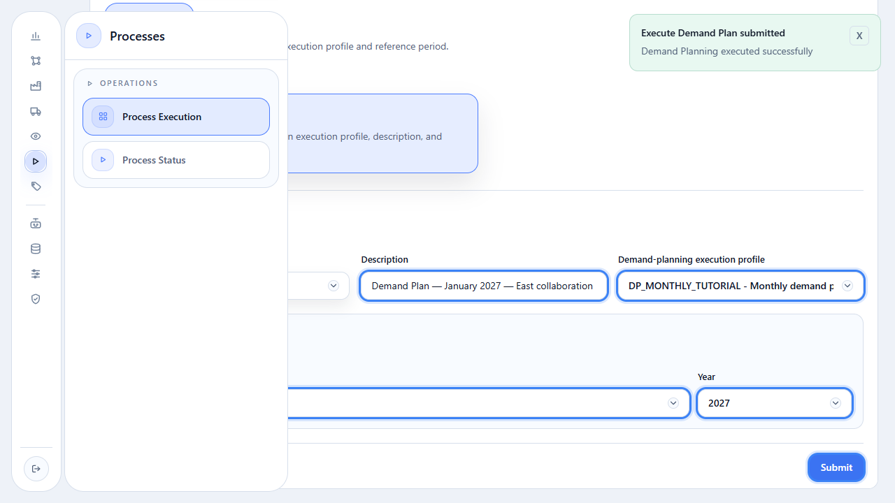 Processes menu with Process Execution highlighted
