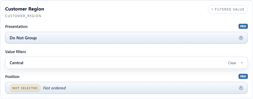 Customer Region with Central selected