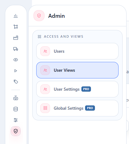 Admin sidebar menu with User Views highlighted