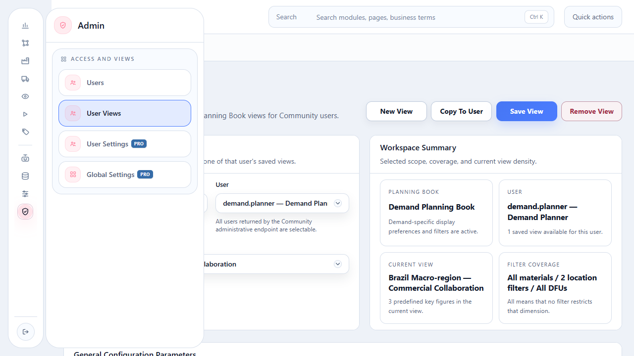 Admin menu with User Views highlighted