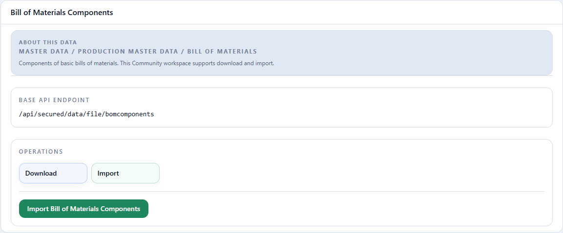 Title, operation, and import button for Bill of Materials Components