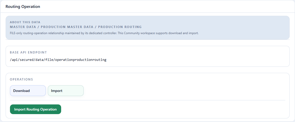 Title, operation, and import button for Routing Operation