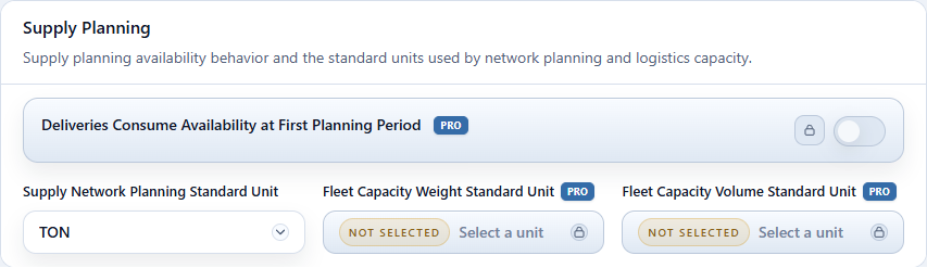 Supply Network Planning Standard Unit = TON
