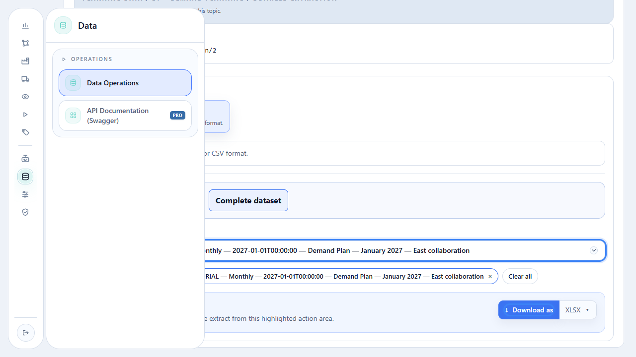 Data menu with Data Operations