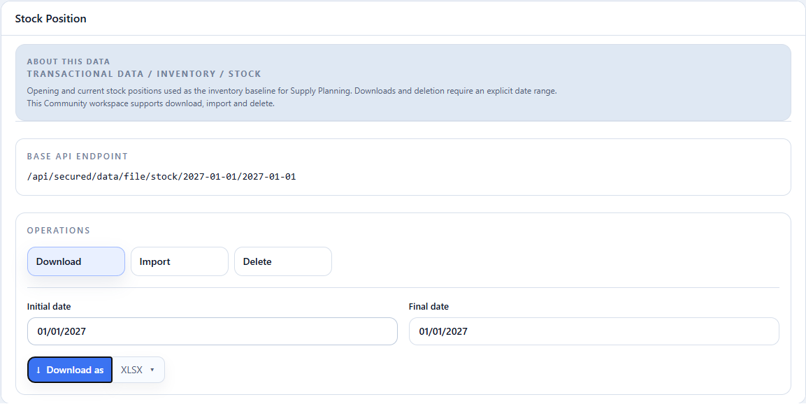Stock download with both dates set to January 1, 2027