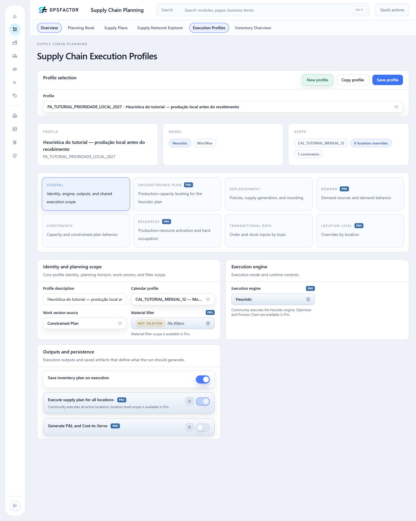 Supply profile using the reusable monthly calendar