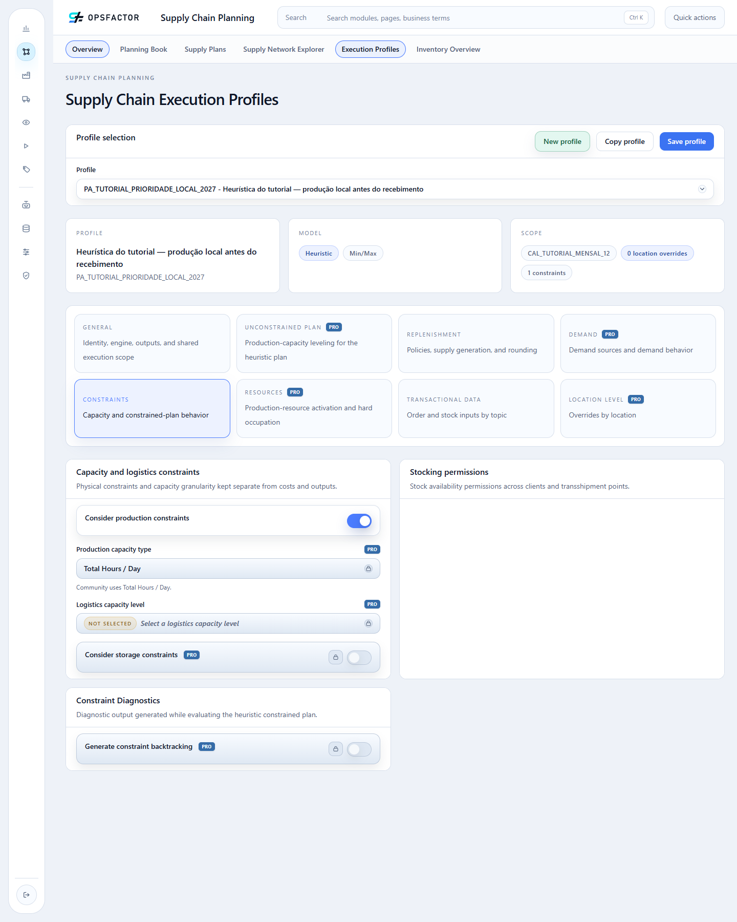Production constraints enabled with Community's Total Hours / Day capacity
