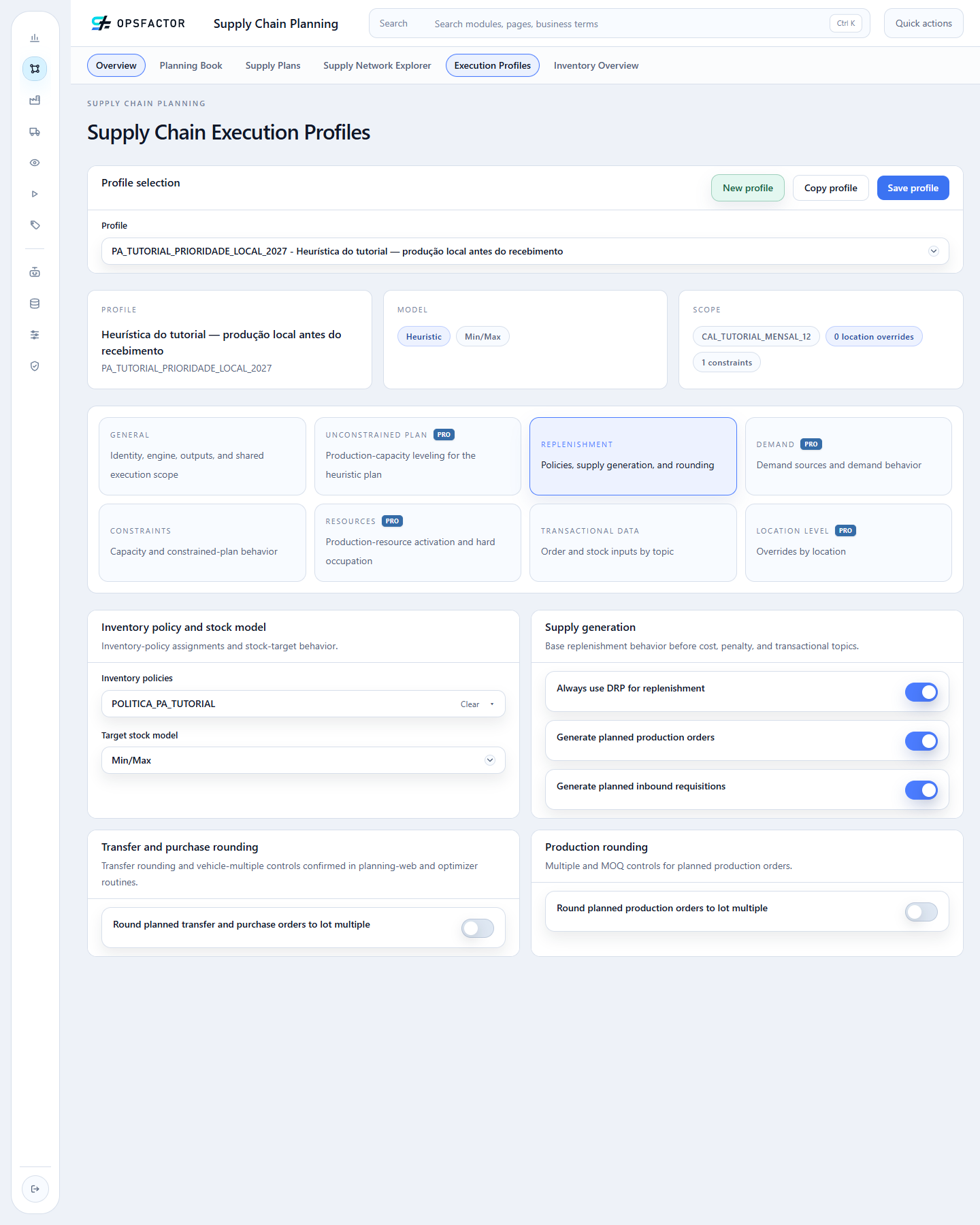 Inventory policy and planned supply enabled in Replenishment
