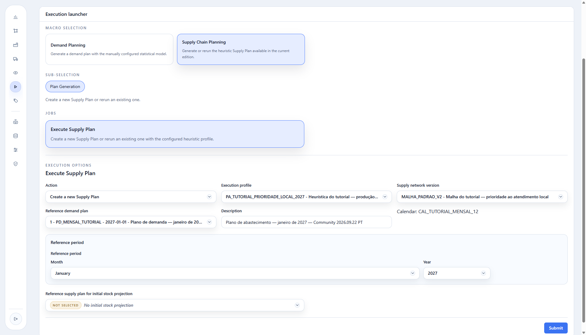 Completed Supply Plan execution form