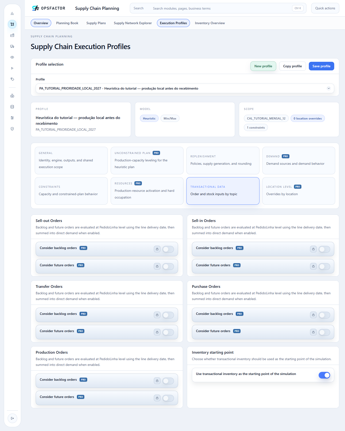 Transactional opening inventory enabled in the profile