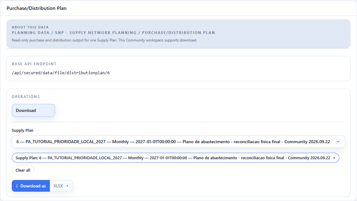 Distribution: topic, Supply Plan 6 and XLSX format.