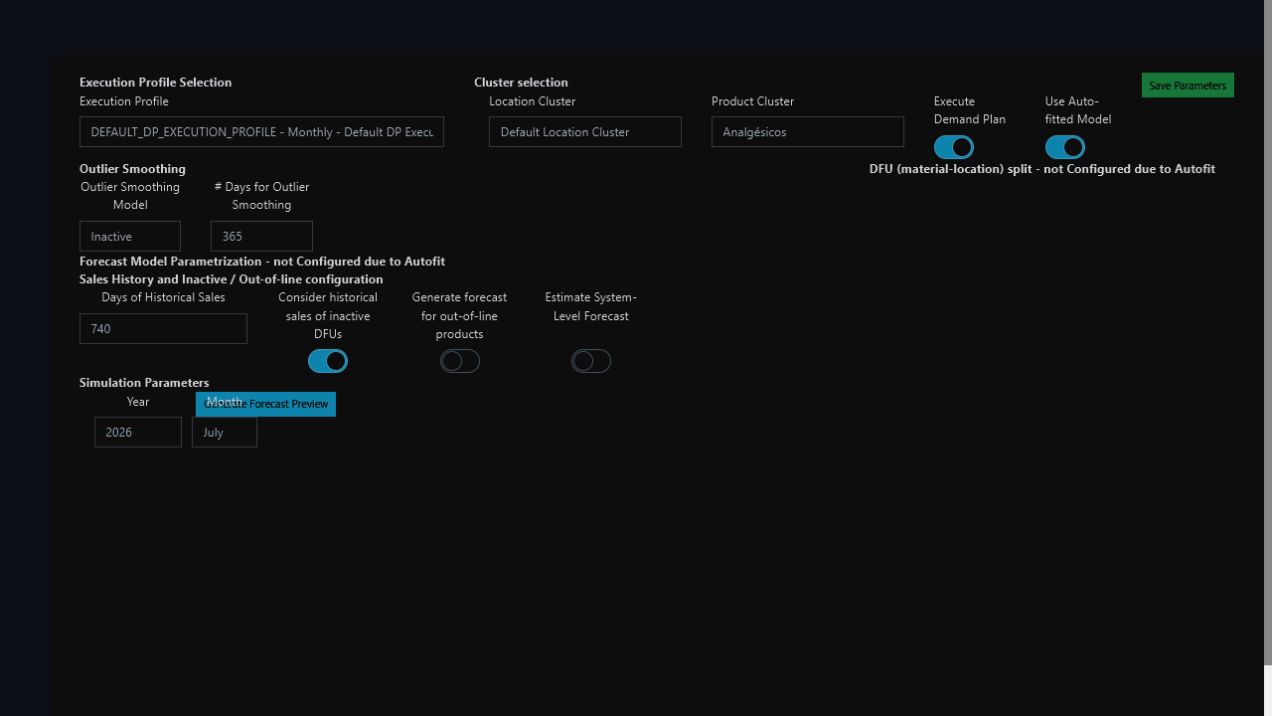 Analysis parameters with AutoFit enabled
