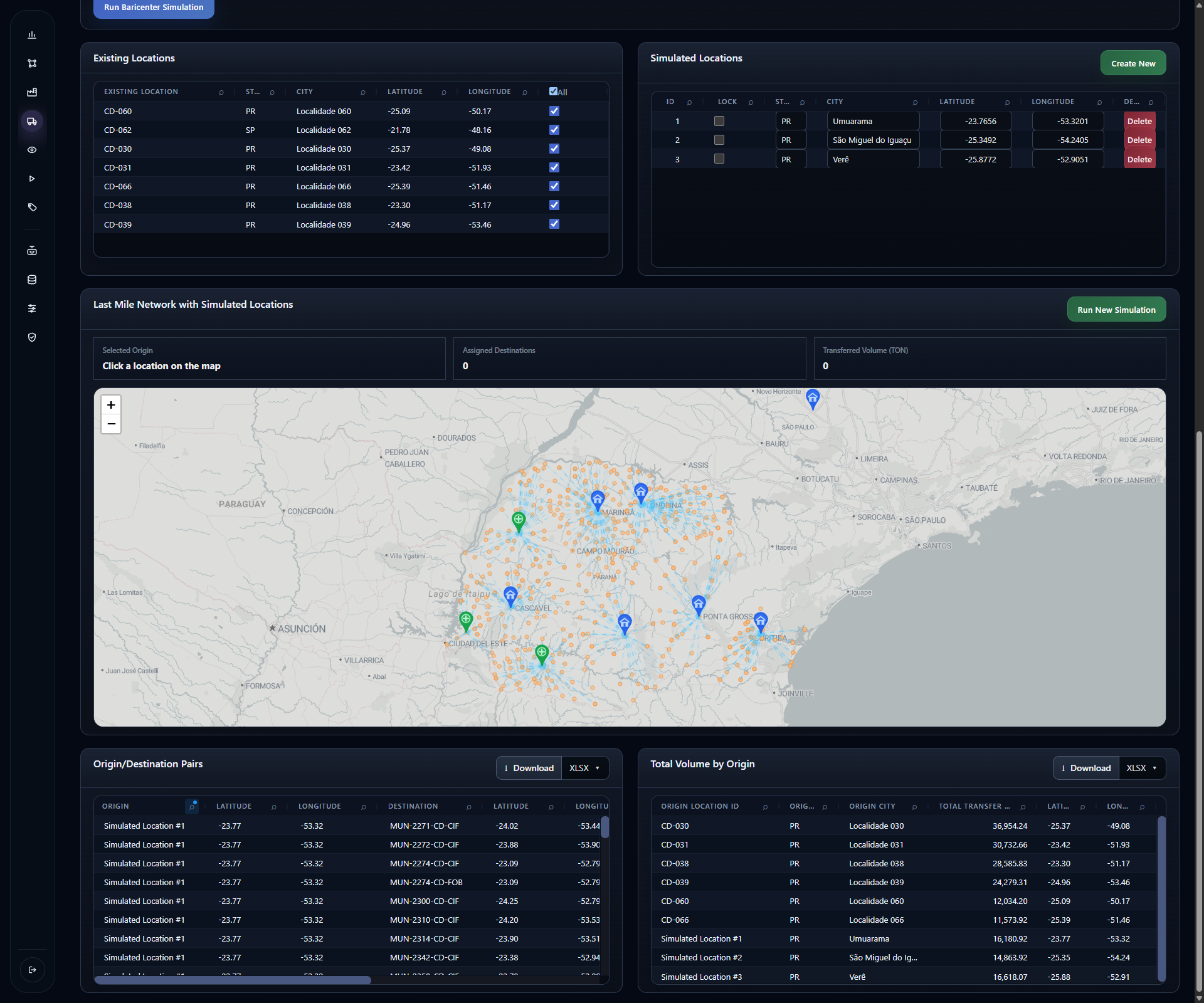 Three calculated candidates with coordinates and actual map