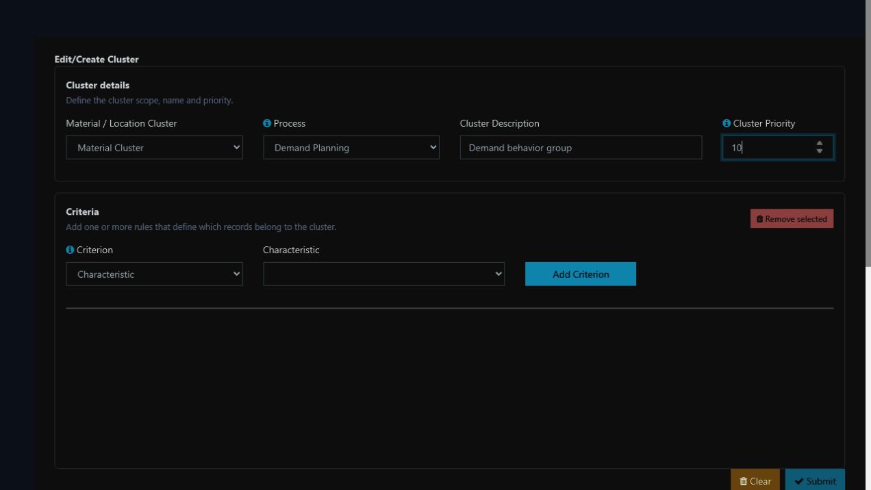Configuração de um cluster de materiais para Demand Planning